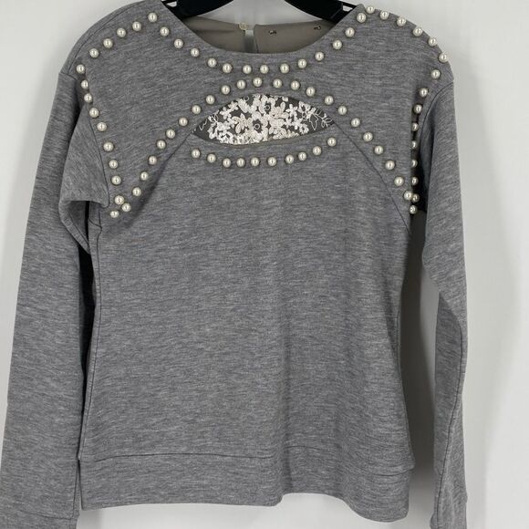 Women’s Round Neck Long Sleeve Beaded Lace Detail Sweatshirt size S - Picture 1 of 2